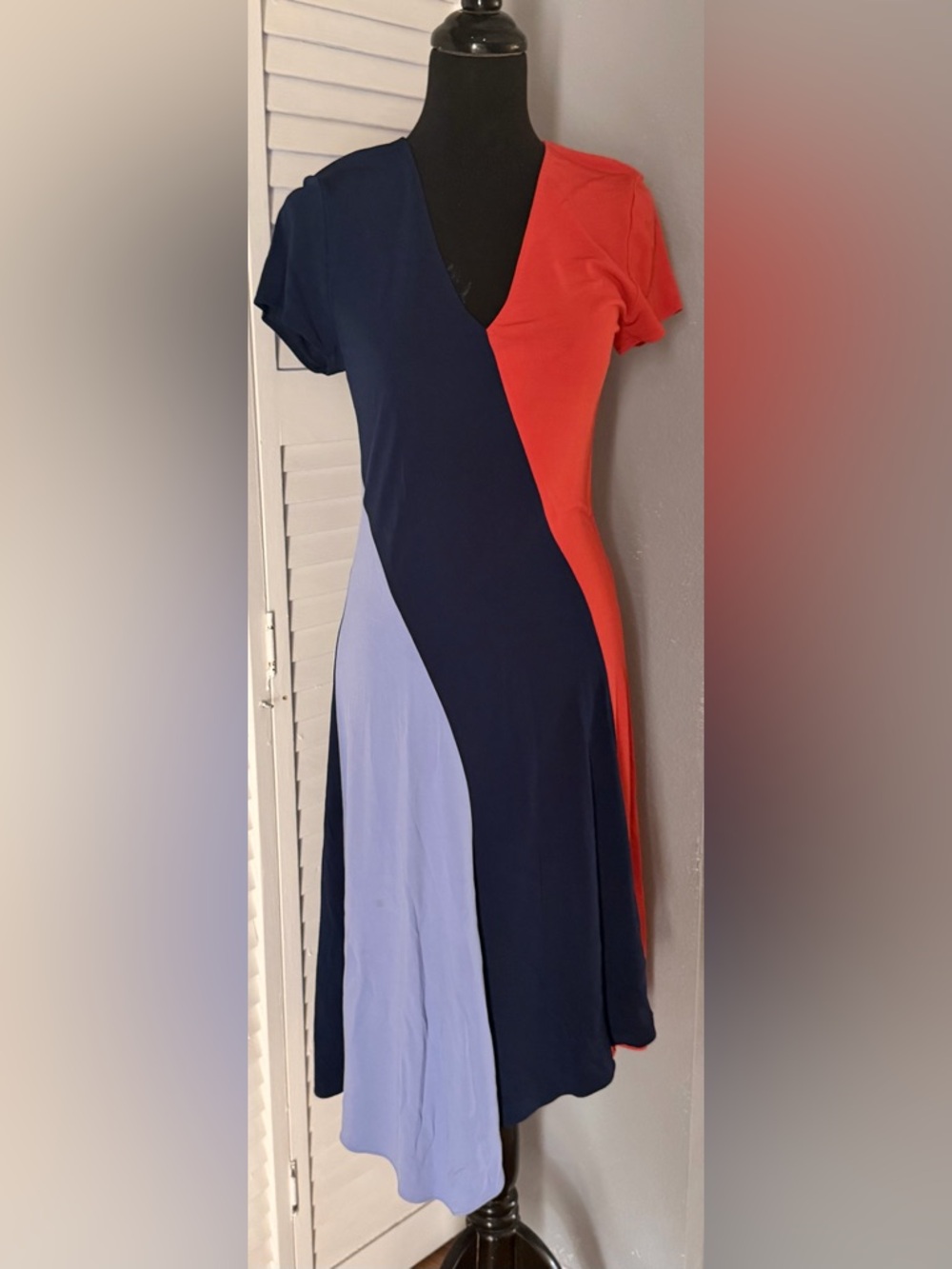 Tory Burch Navy, Red & Light Blue Paneled Maxi Dress